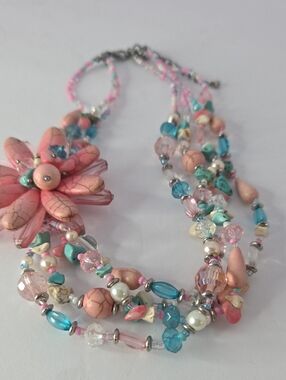 Multi-strand floral beaded necklaces  7" drop with 2" extender